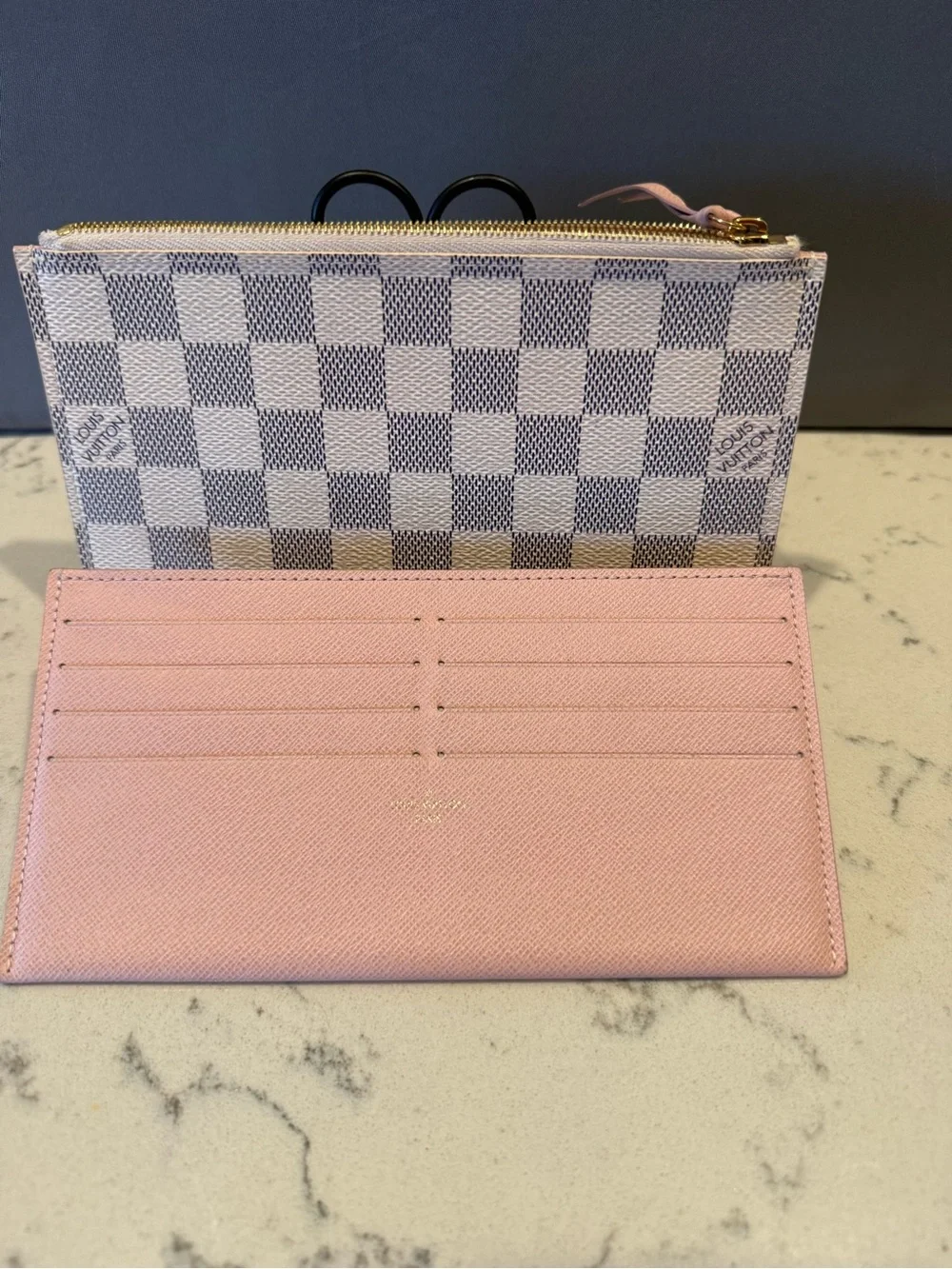Louis Vuitton Pink Card Holder with Damier Azur Zip Pouch